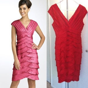 ADRIANNA PAPELL 4 Shutter Pleated Tiered Dress RED Party Christmas